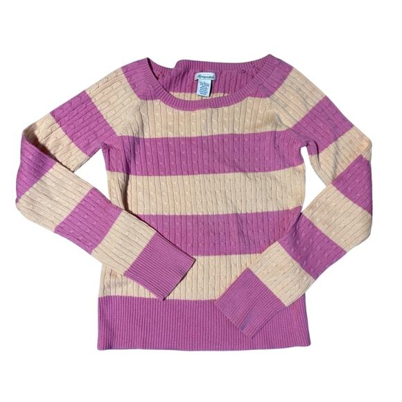 Vintage Aeropostale Striped Cable‎ Knit Sweater Pink Beige Size Large - Picture 3 of 5